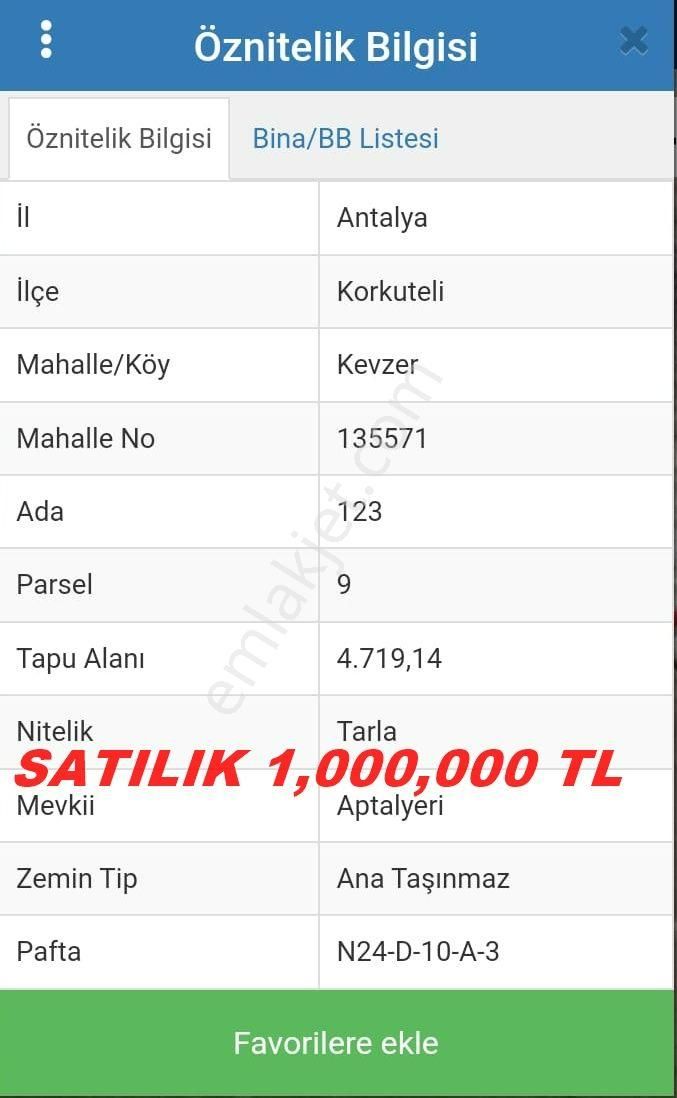 Korkuteli Kevzer Satılık Tarlalar