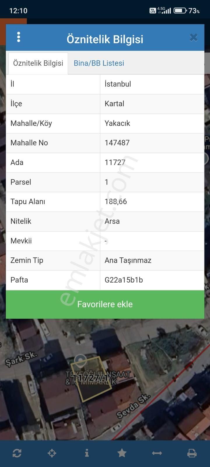 Kartal Hürriyet Mahallesi E5'e, Vergi Dairesine Okullara Yakın 181 M2 Müstakil Arsa