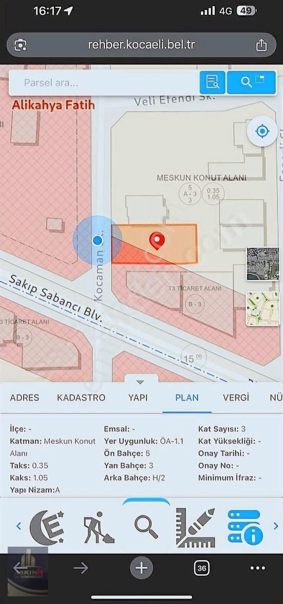 Alikahya Fatih Mh 401 M2 Ticari + Konut Satılık Arsa