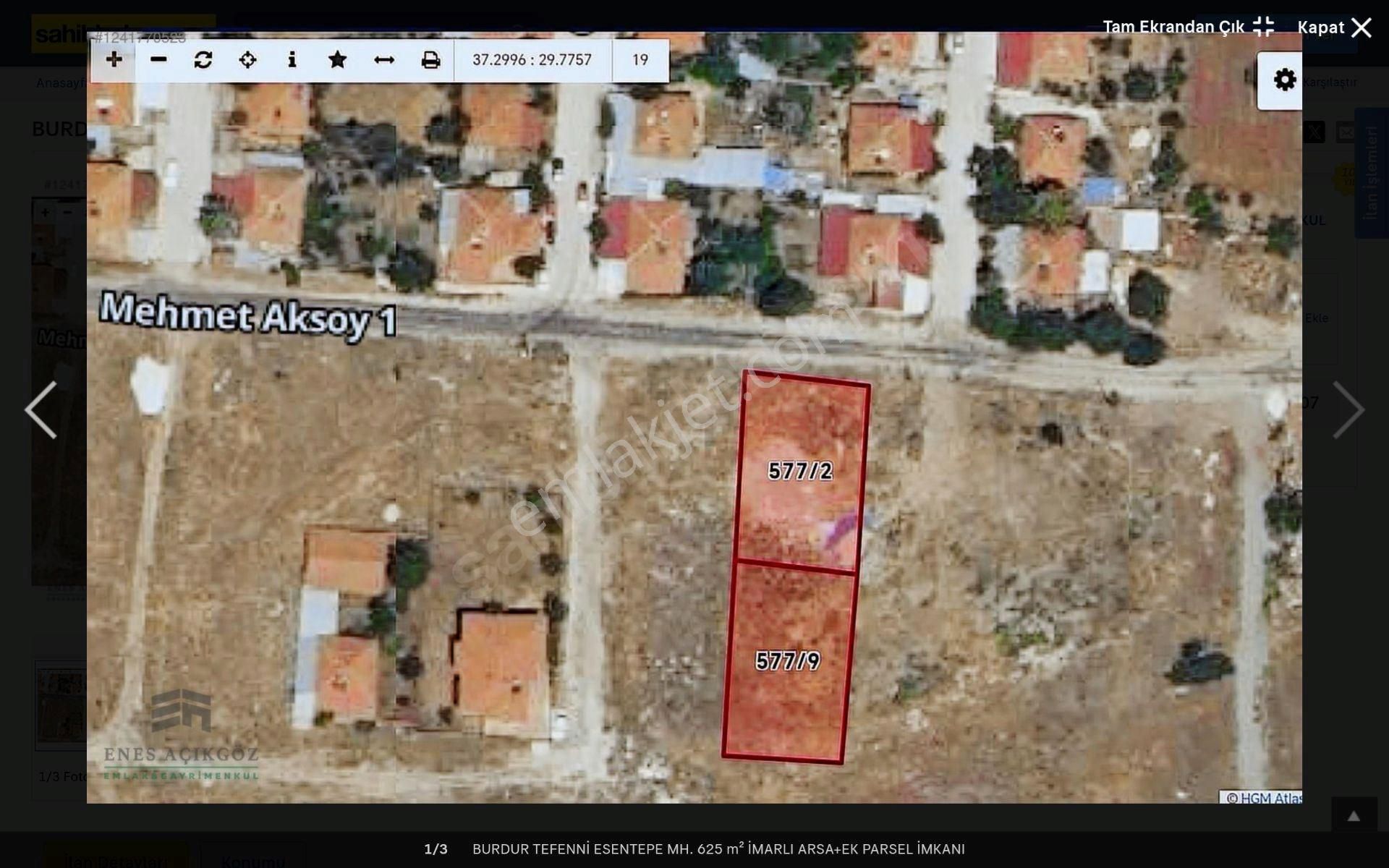 Burdur Tefenni Esentepe Mh. 625 M² İmarlı Arsa+ek Parsel İmkanı