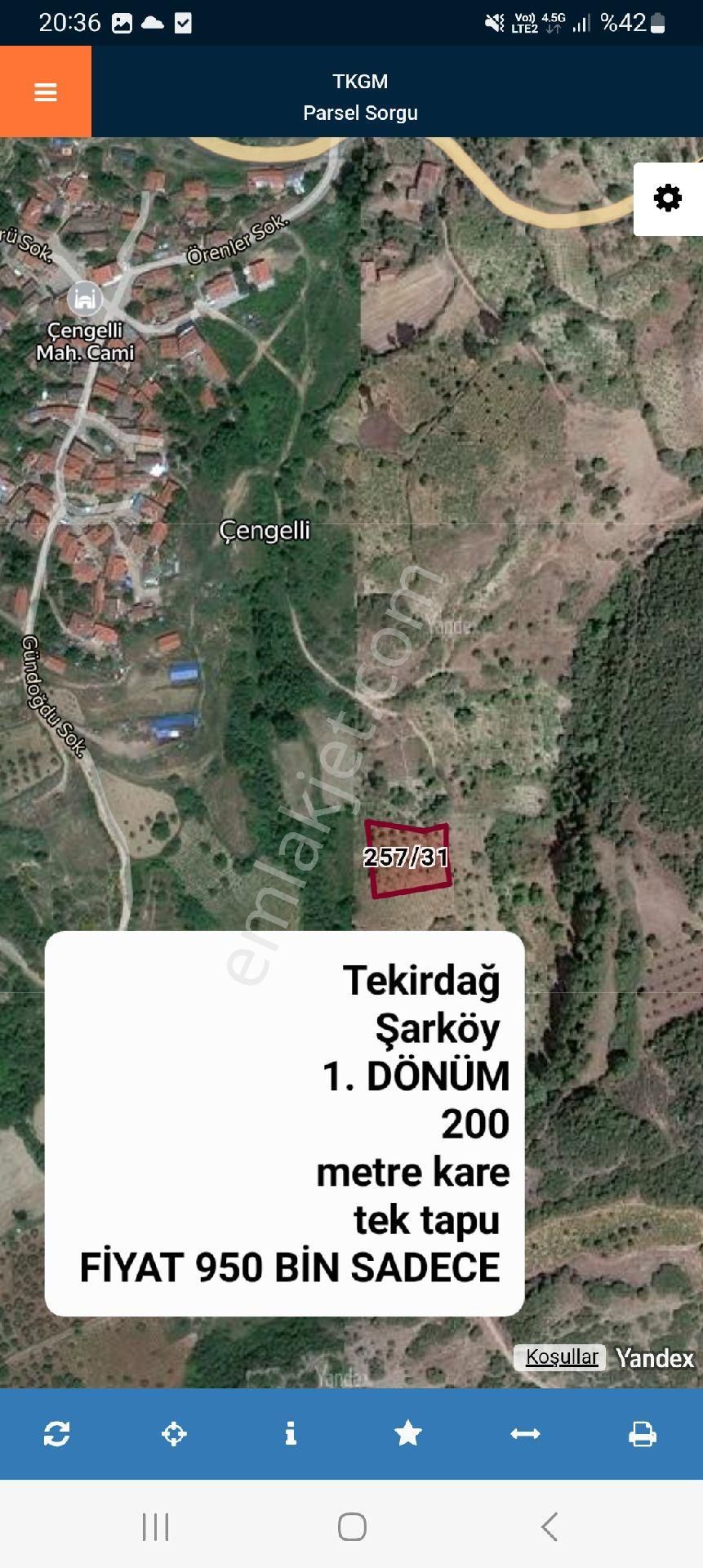Tekirdağ Sarkoyde Satılık 1.200 M2 Tek Tapu Tarla