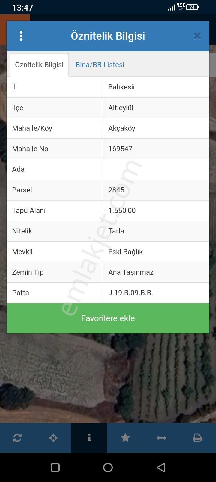 Balıkesir Altıeylül Akçaköy Mh Satılık Cevizli Tarla Pırlantam Gayrimenkul