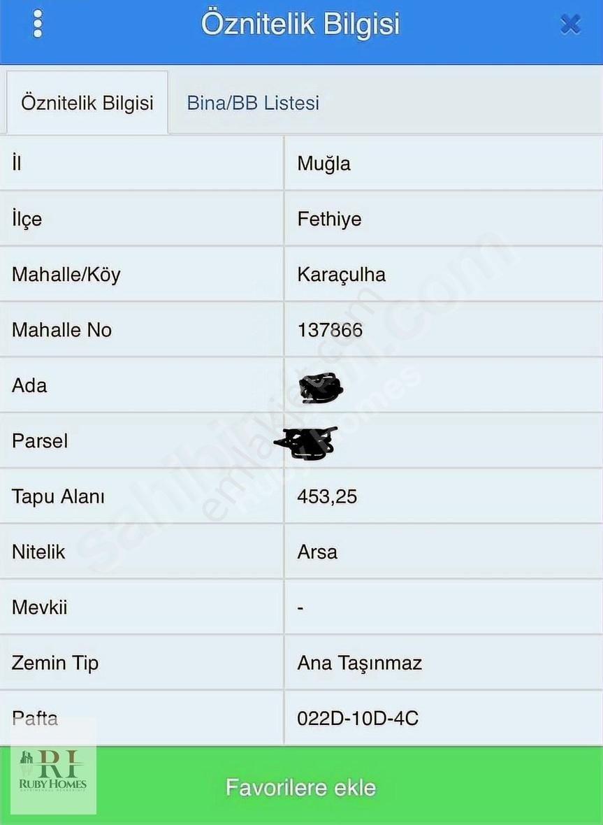 Fethiye/karaçulhada 3 Kat İmarlı Arsa