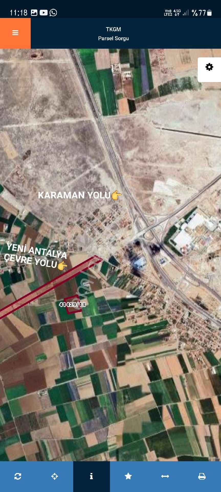 Konya Meram Boruktolunda Satılık Tarla