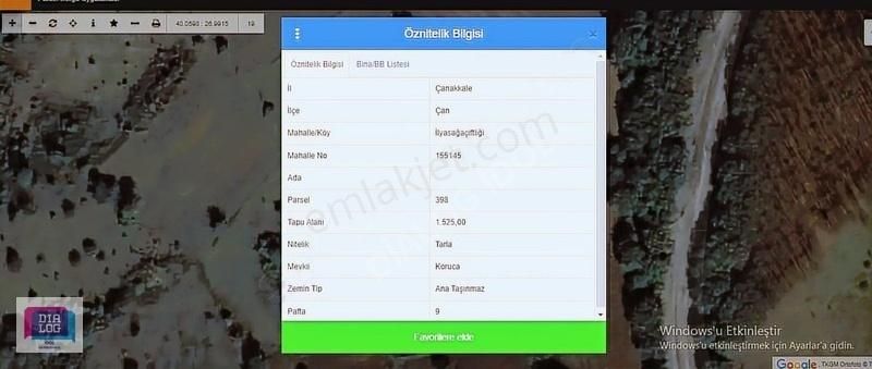 Dialog İdol Çanakkale Çan İlyasağaçiftliği Mh. 1.525 M2 Arazi
