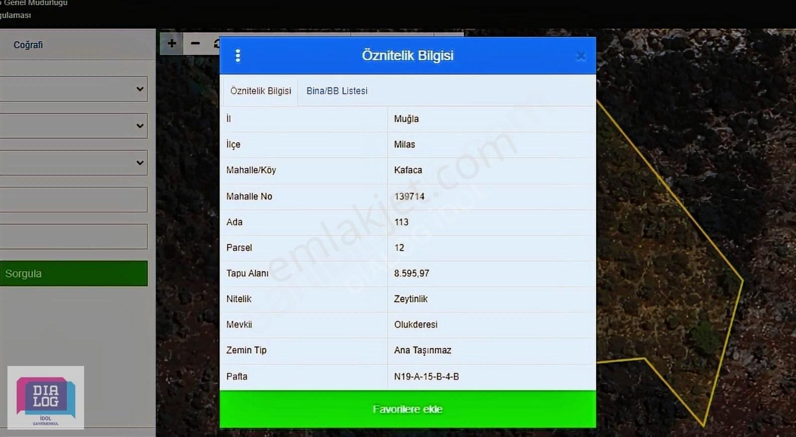 Dialog İdol Acil Satılık Muğla Milas Kafaca Mh. 8.595 M2 Arazi