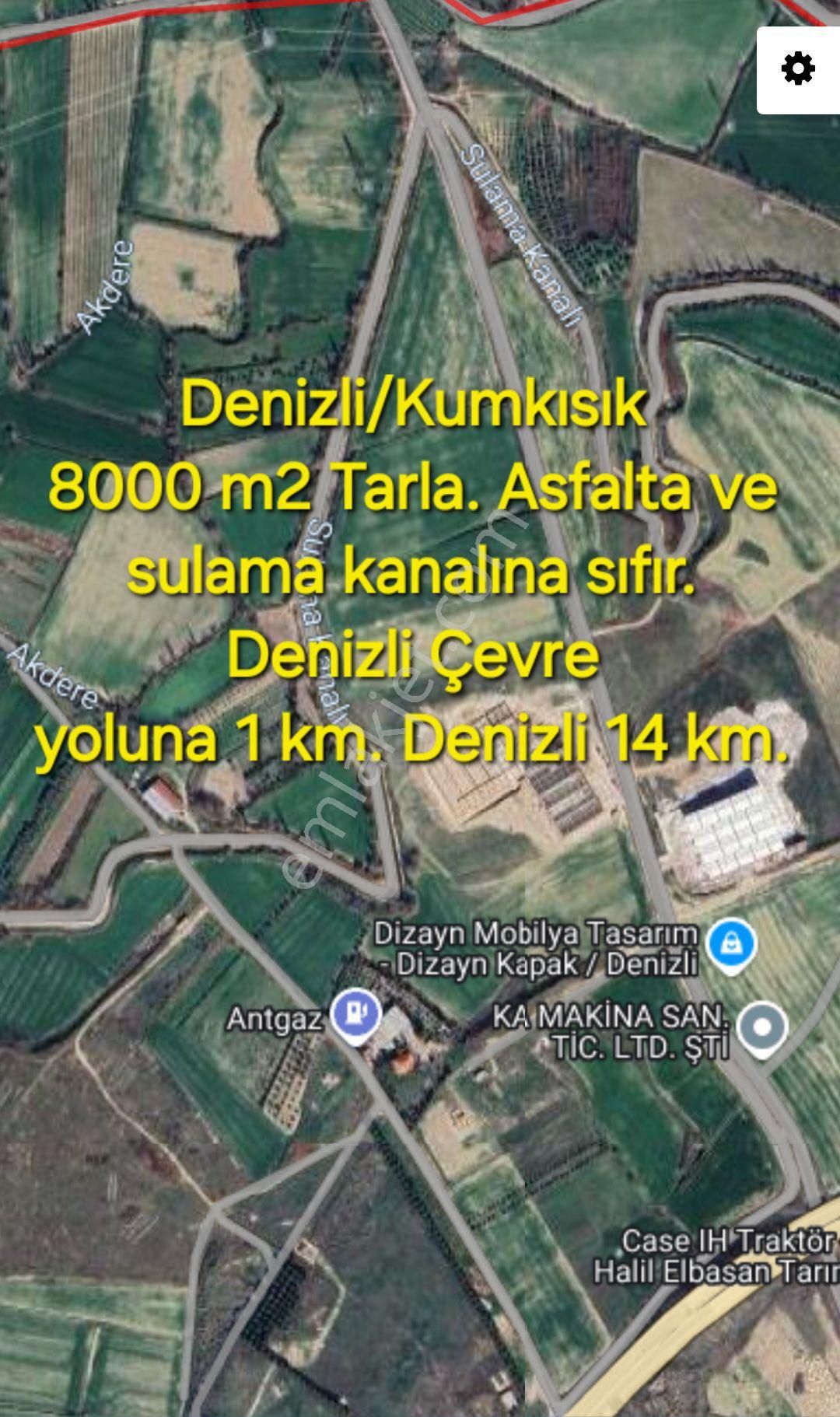 Merkezefendi/kumkısık'ta 8000 M2 Tarla. Asfalta Ve Sulama Kanalına Sıfır.
