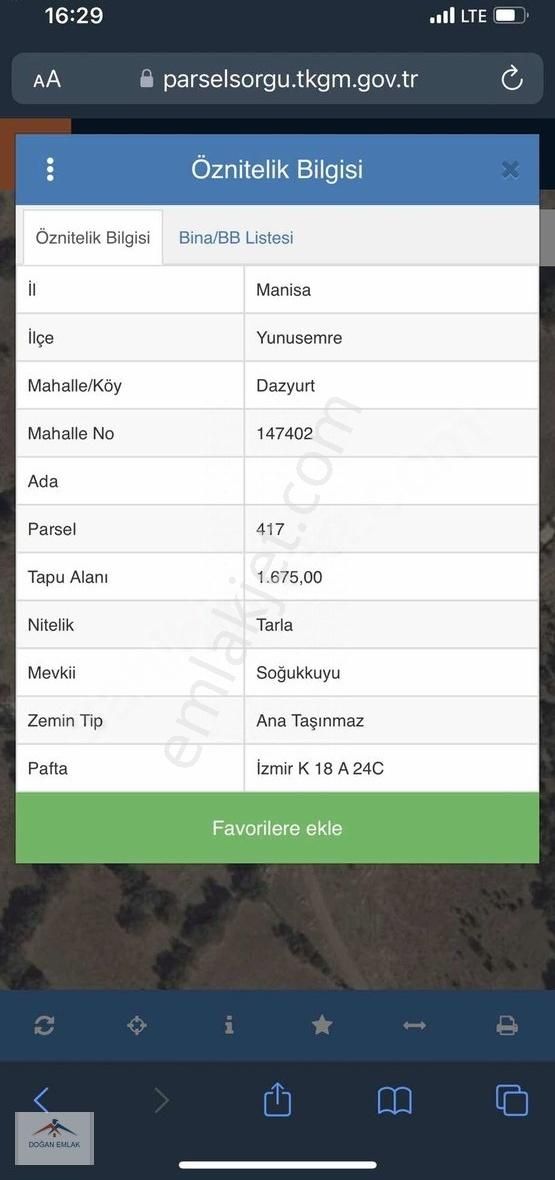 Manisa Yunusemre Dazyurt Soğukkuyu Köyünde 1.6 Dönüm Tarla