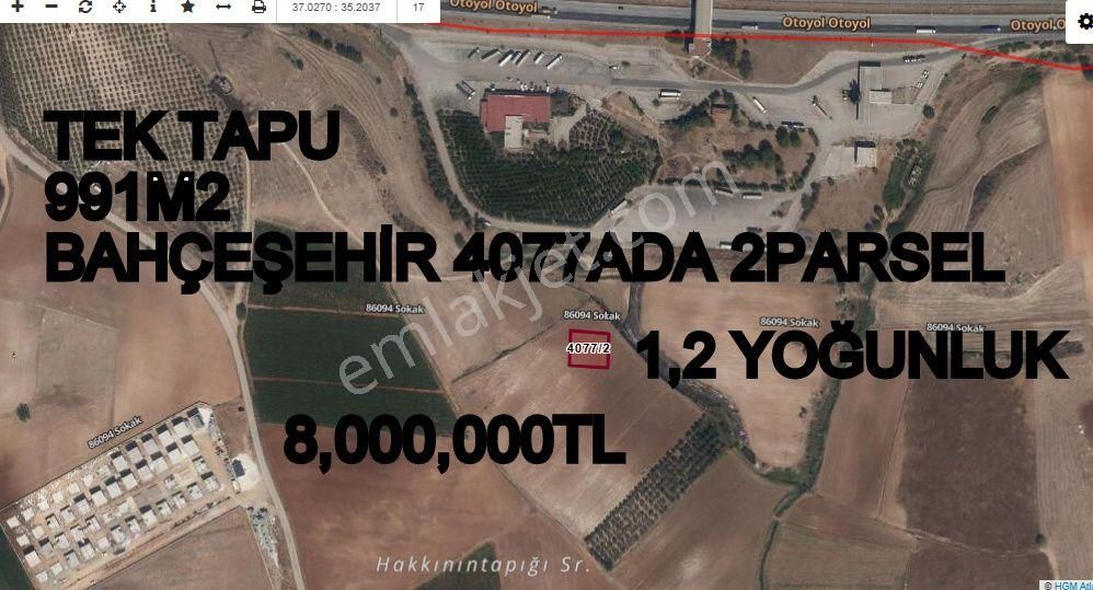 Tek Tapu 991m2 Behçeşehir 1,2yoğunluk Konut İmarlı 4077ada 2parsel 8,000,000tl