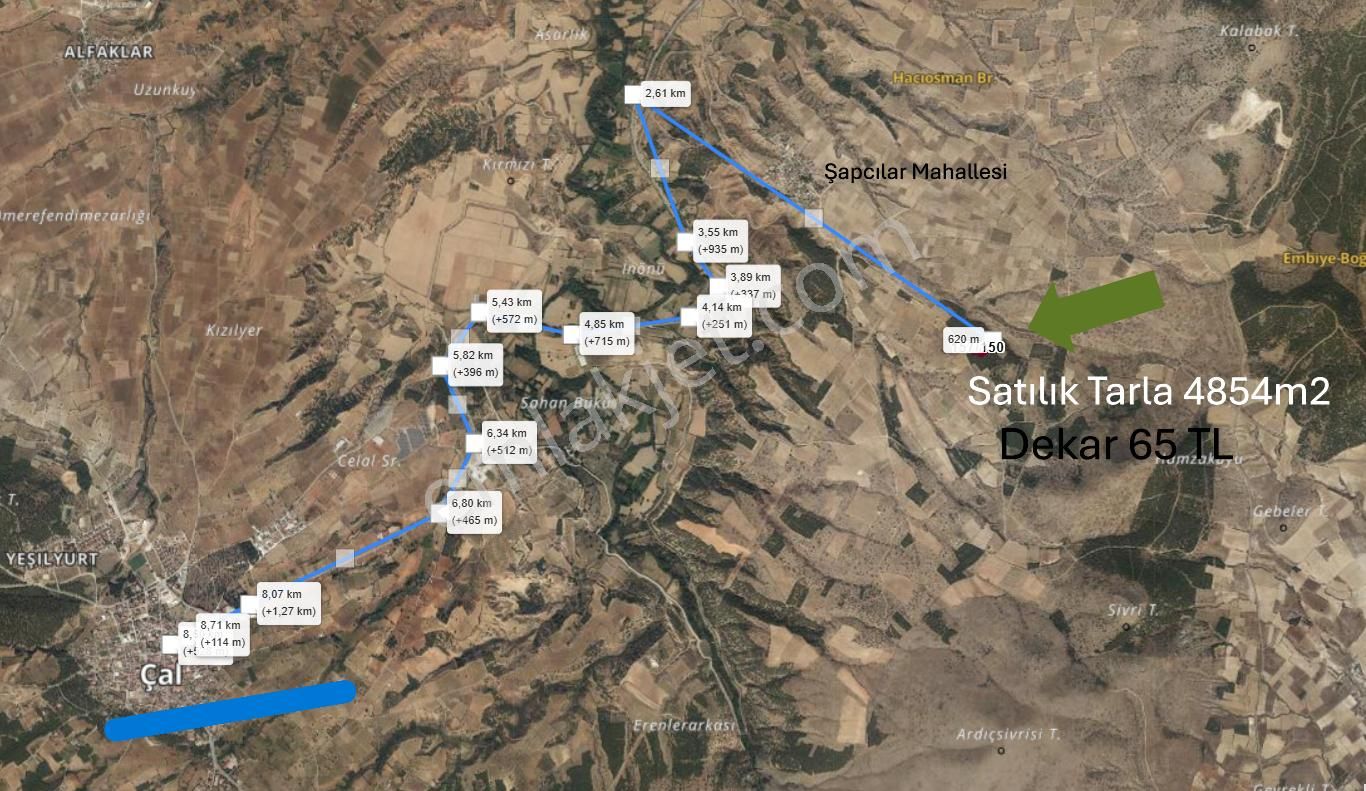 Hierapolis'den Denizli Çal Şapcılar Köyünde Satılık 4854m2 Yatırımlık Tarla - Görsel 7