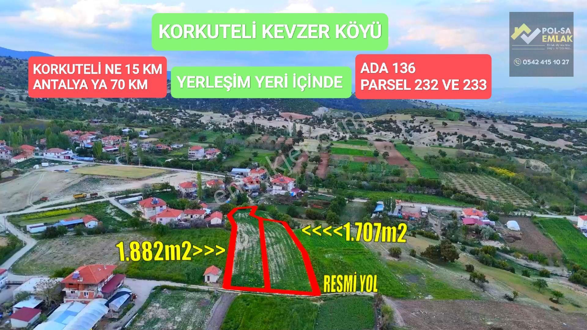 ✅korkuteli✅kevzer De✅2 Adet Satilik Köy İçi Tarla✅1.882m2✅1. 707m2✅resmi Yol Var✅elektrik Suyu Var