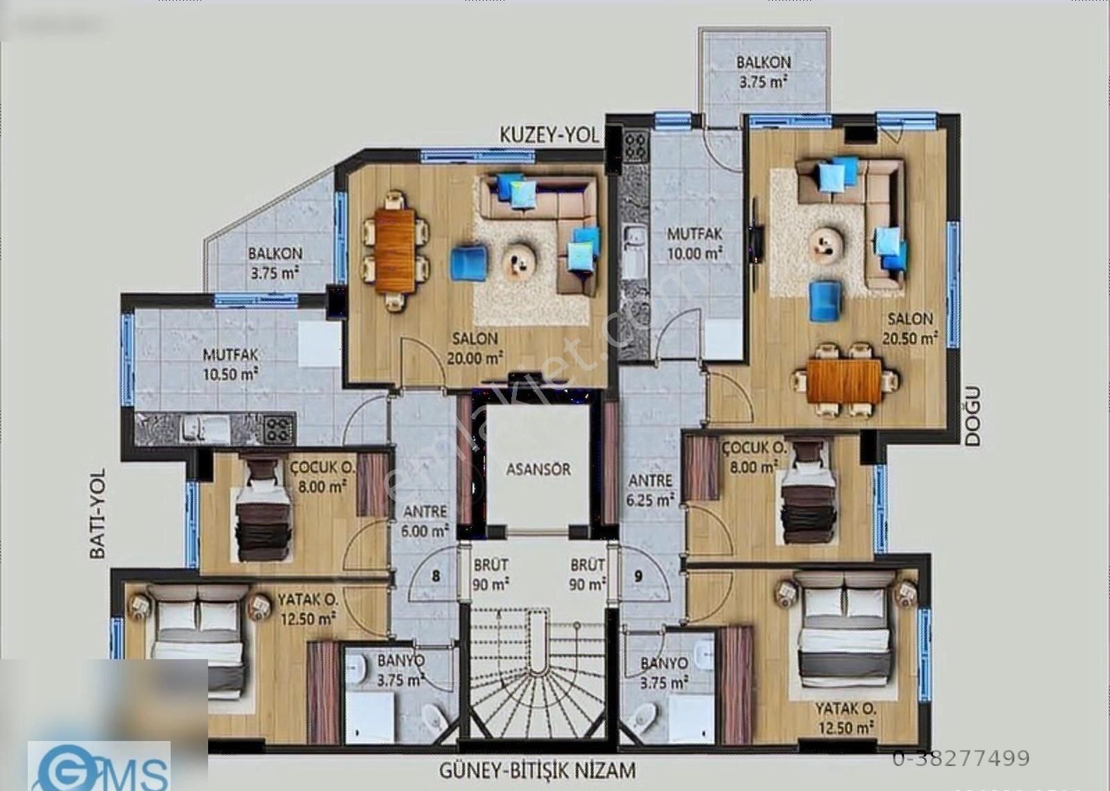 Muratpaşa Gebizli Mah. Katta Ayrı Mutfaklı 90m2 2+1