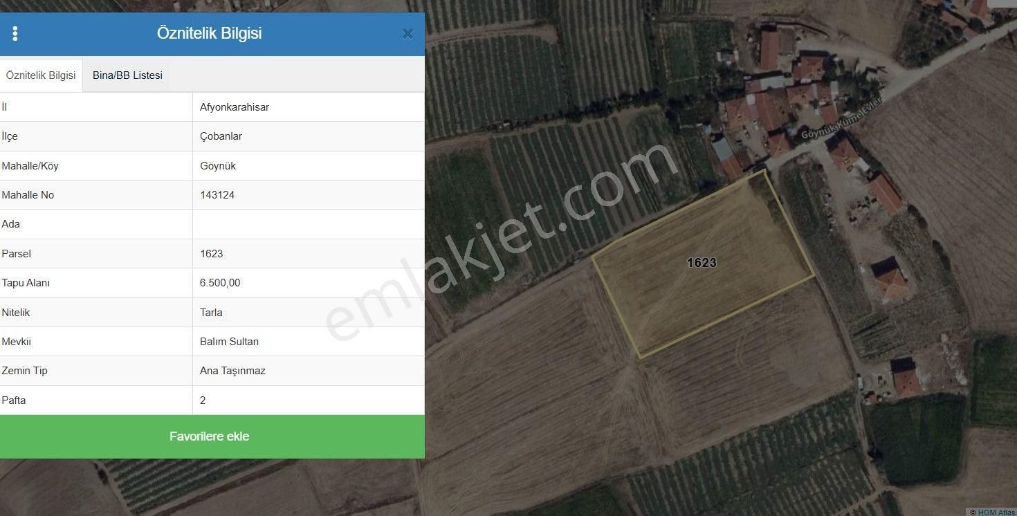 Afyon Çobanlar Göynükte Satılık Tarla