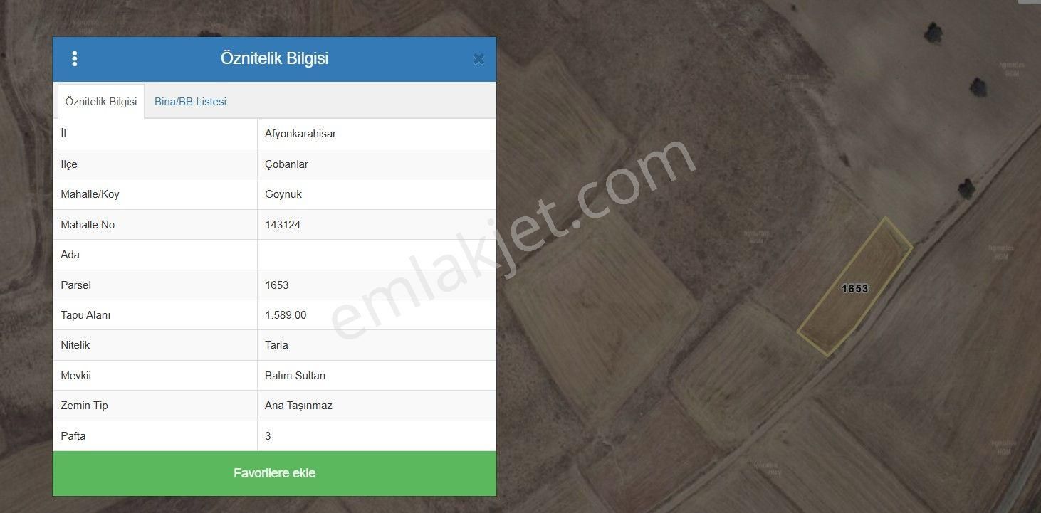 Afyon Çobanlar Göynükte Satılık Tarla