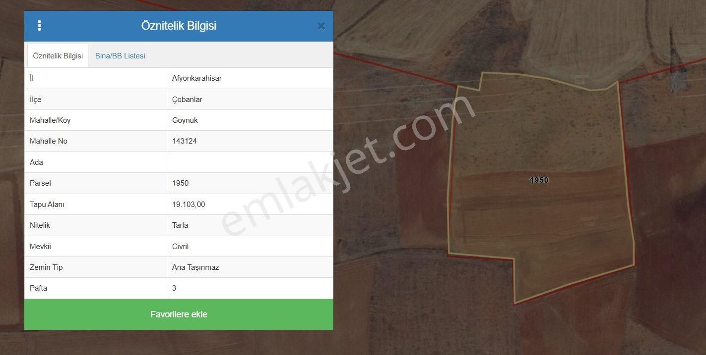 Afyon Çobanlar Göynükte Satılık Tarla