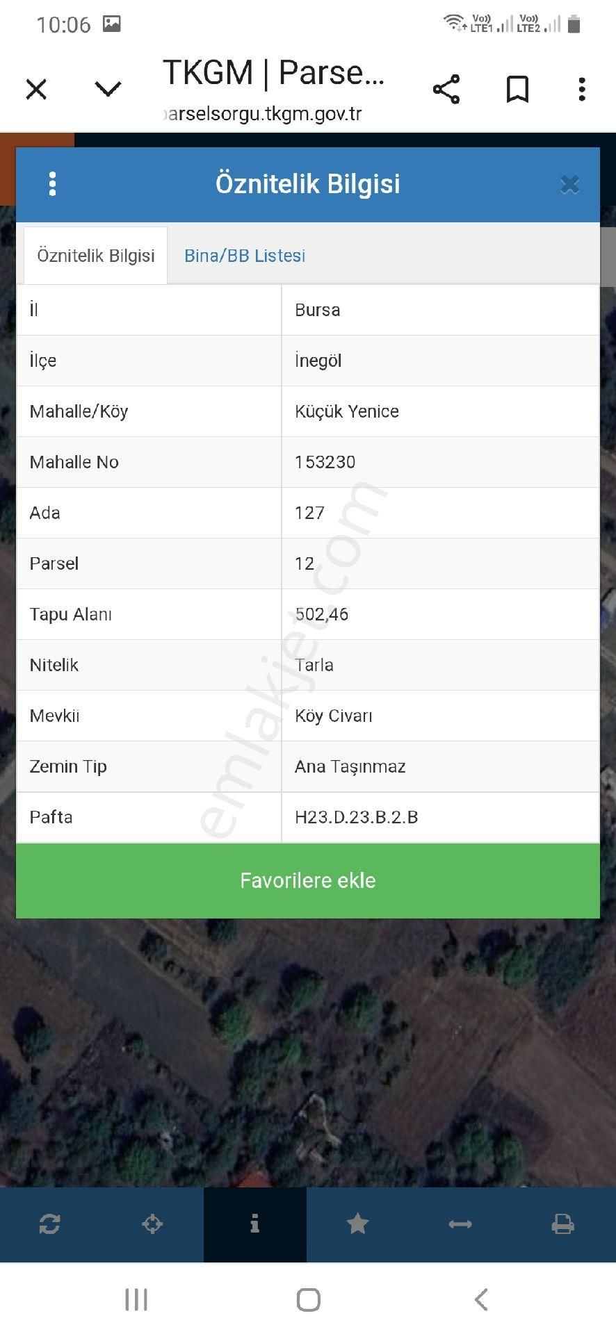 Bursa İnegol Küçük Yenice Mahallesinde Satılık Bahçe