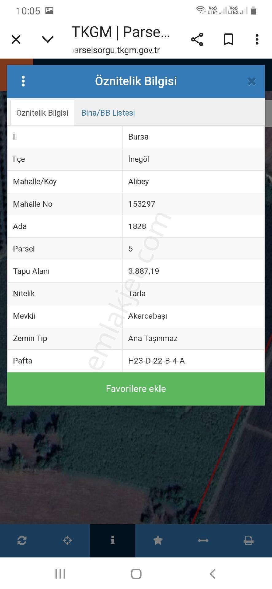 Bursa İnegol Alibey Köy Satılık Tarla
