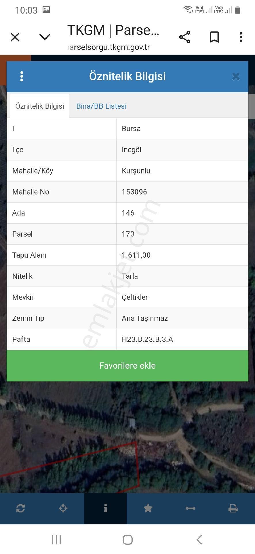 Bursa İnegöl Kursunlu Mahallesi Satılık Bahçe