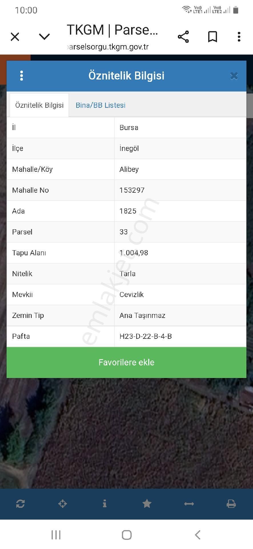 Bursa İnegöl Alibey Köy Satılık Bahçe