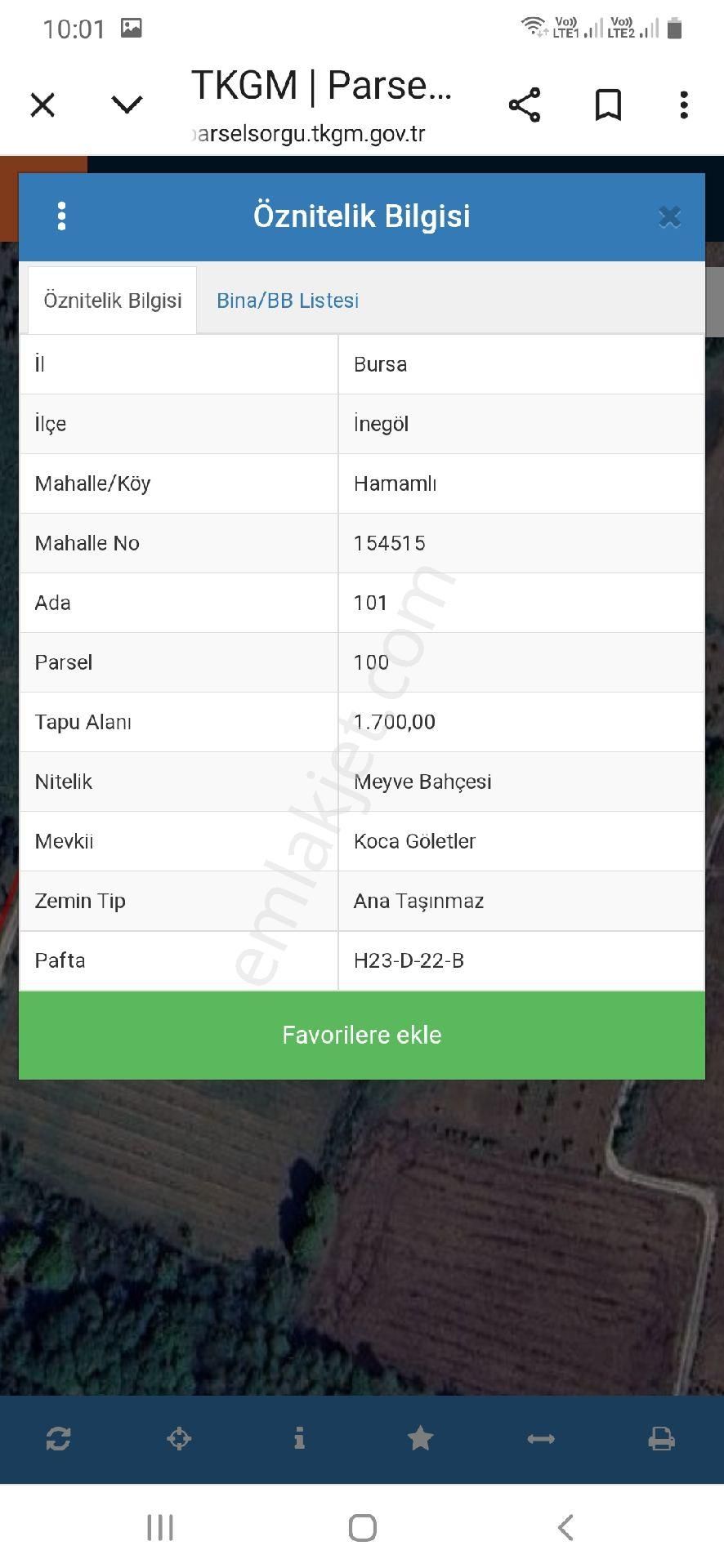 Bursa İnegol Hamamlı Mahallesinde Satılık Bahçe