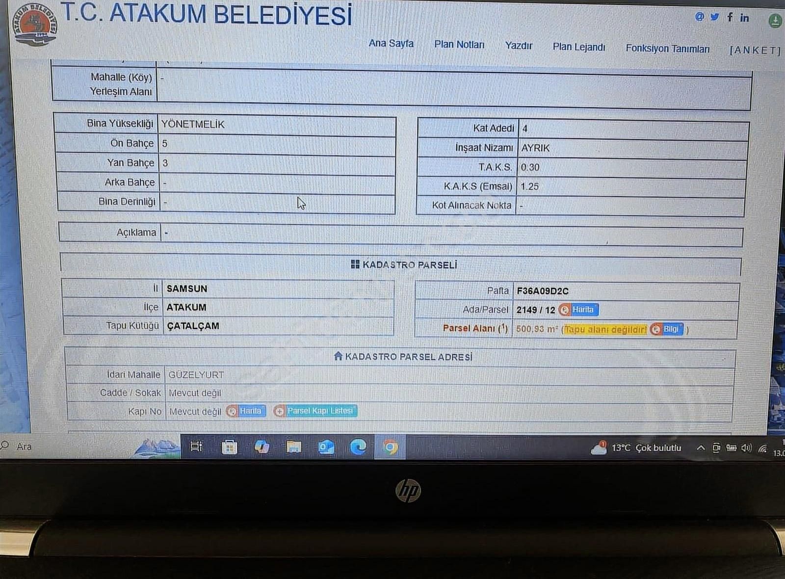 Çatalçamda Çevreyoluna Cephe 500 Mt Kare 4 Kata İmarlı Arsa