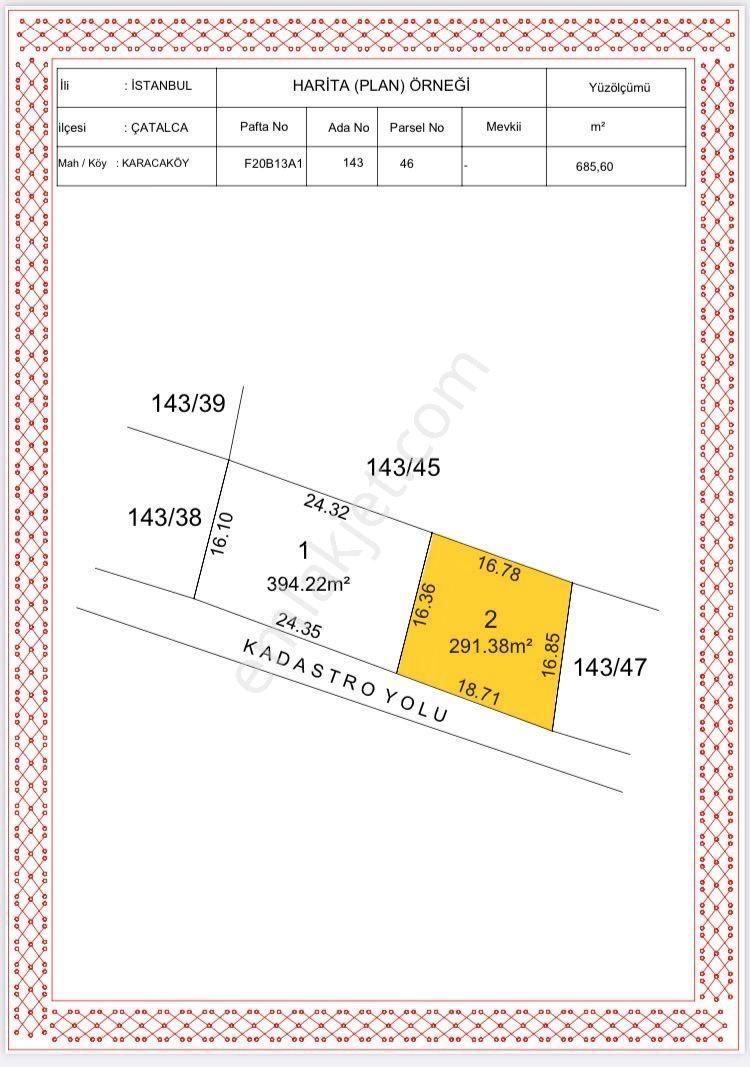 Çatalca Karacaköy De 394 M2 Arsa