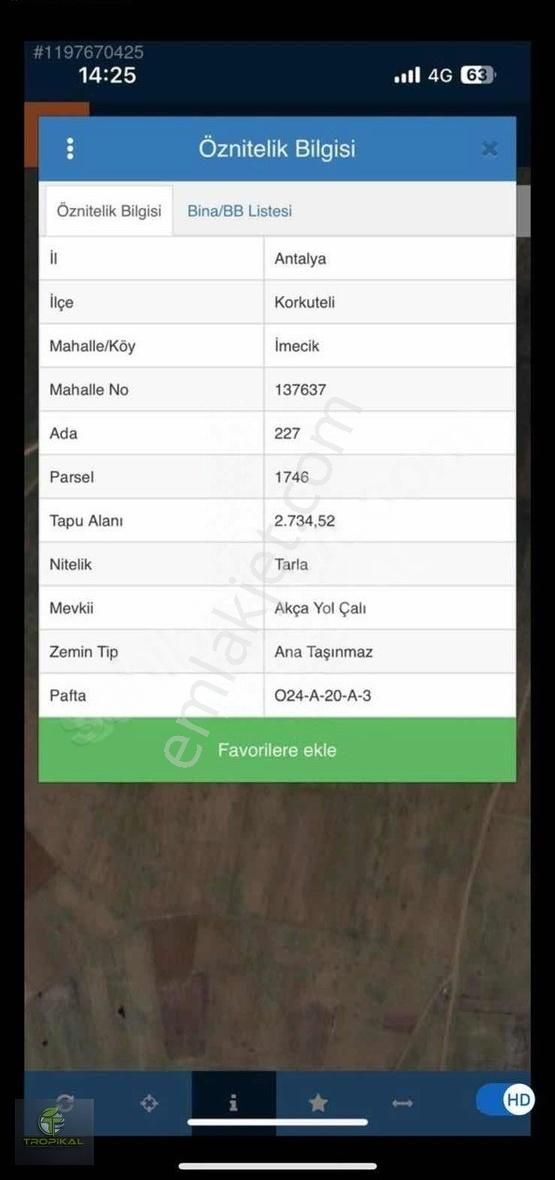 Korkuteli İmecik'de 2.734 M2 Tarla