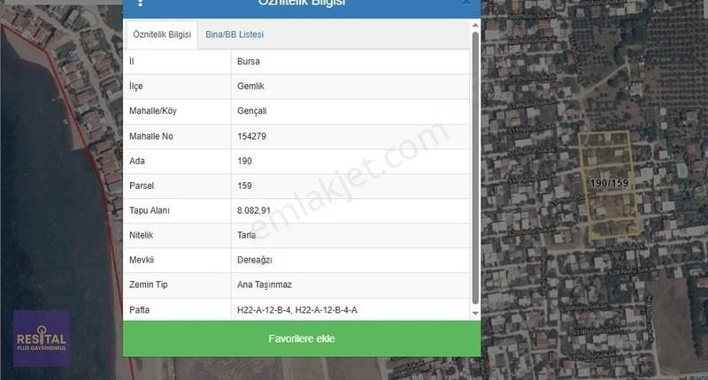 Bursa Gemlik Gençali De Deniz Manzaralı 270 M² Satılık Tarla