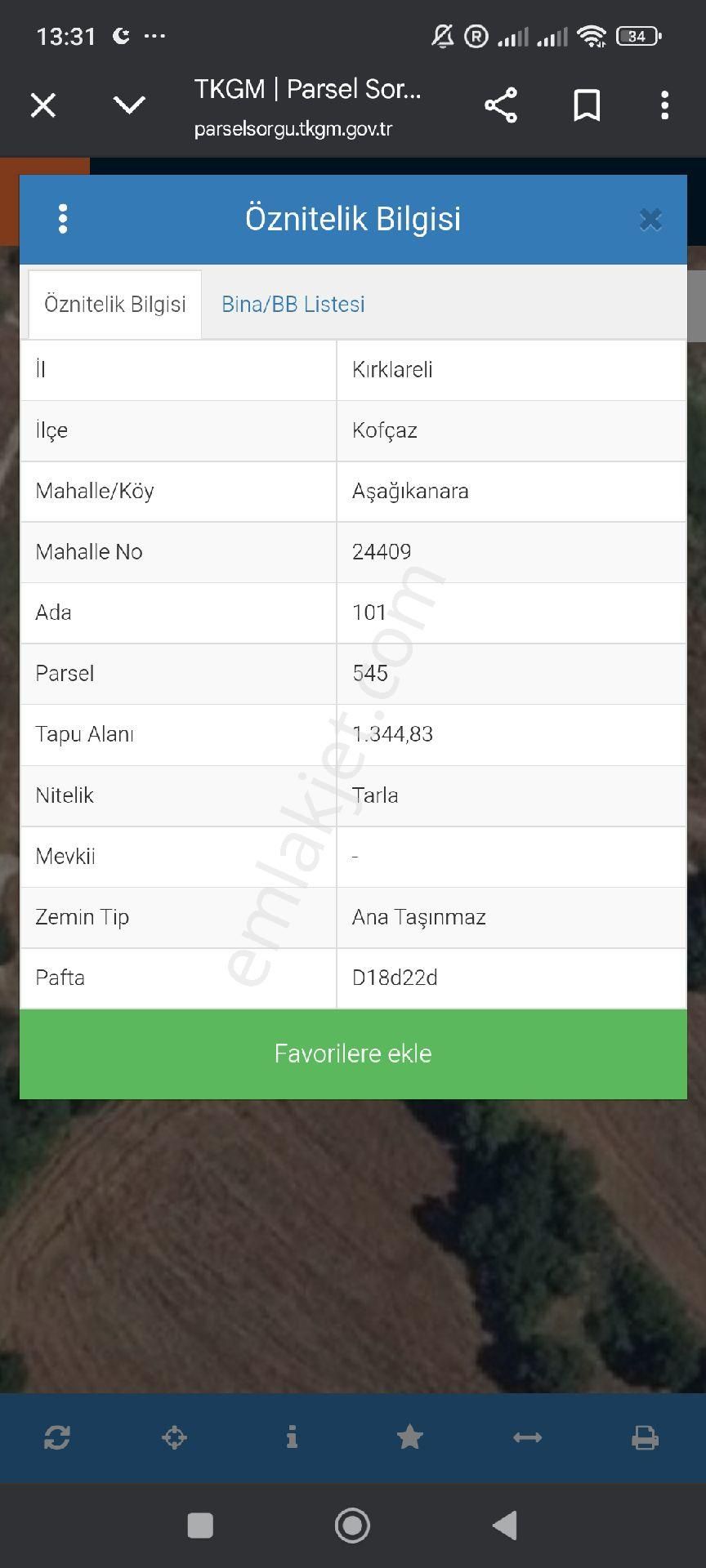 Satılık Tarla – Kırklareli Kofçaz Aşağıkanara