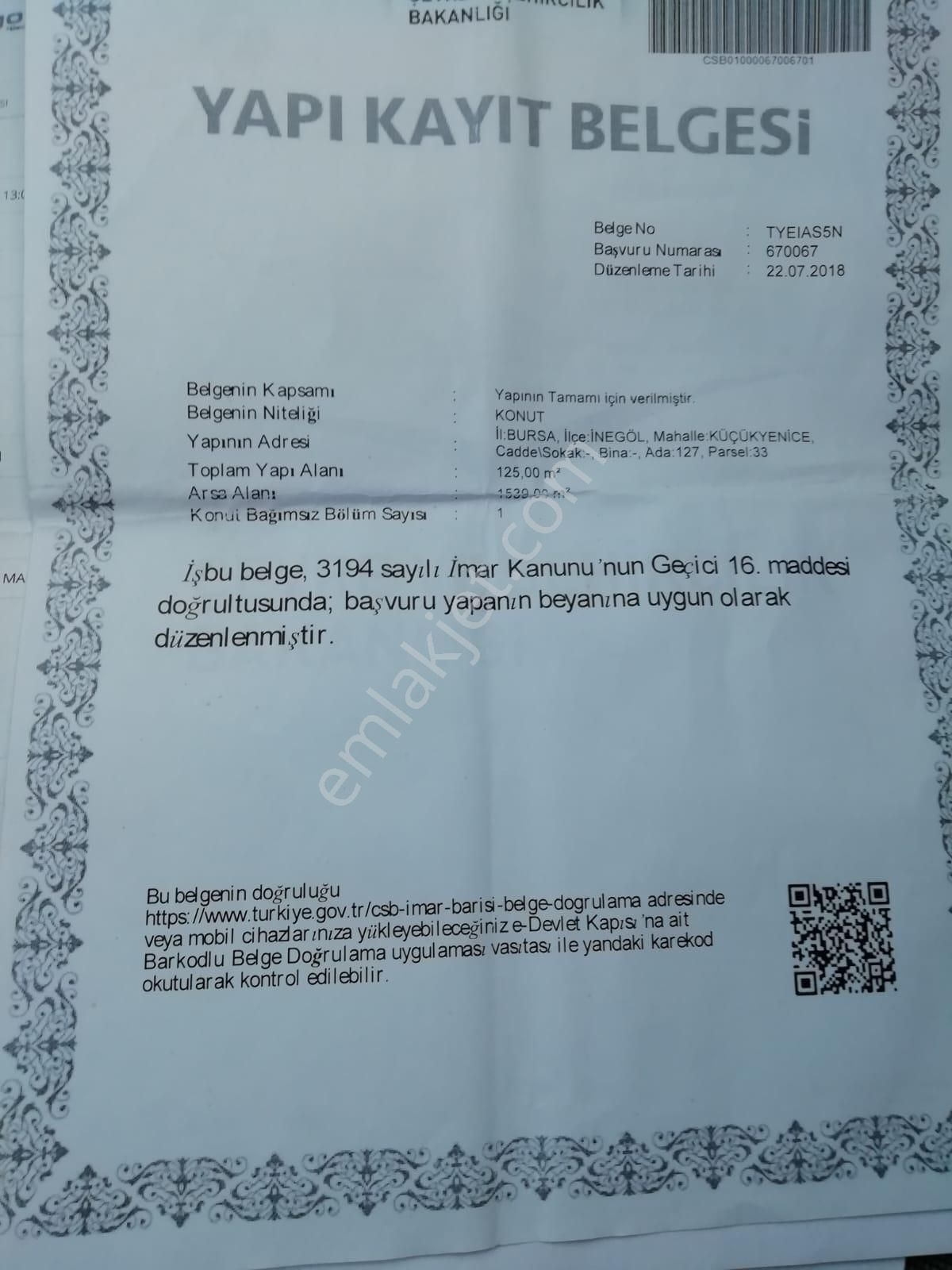Bursa İnegöl Küçükyenice Köyünde Yola Cepehe Satılık Arsa - Görsel 3