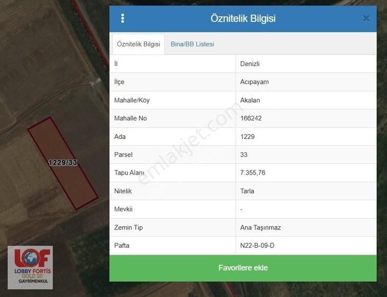 Lobby Fortis'ten Acıpayam Akalan'da Satılık 7.355 M2 Tarla
