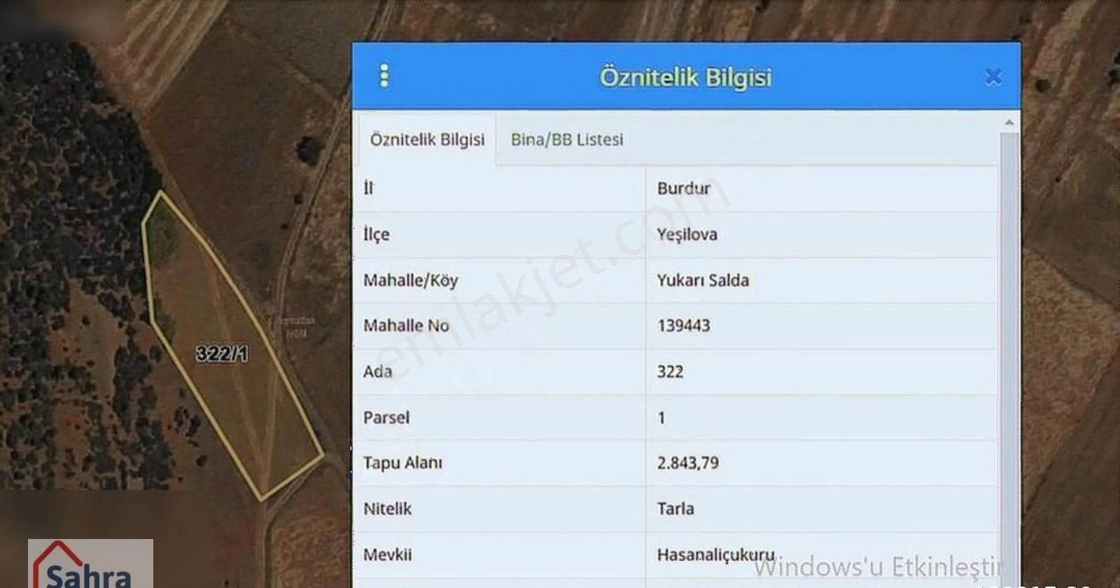 Burdur Yukarı Salda Satılık Tarla 2800m2