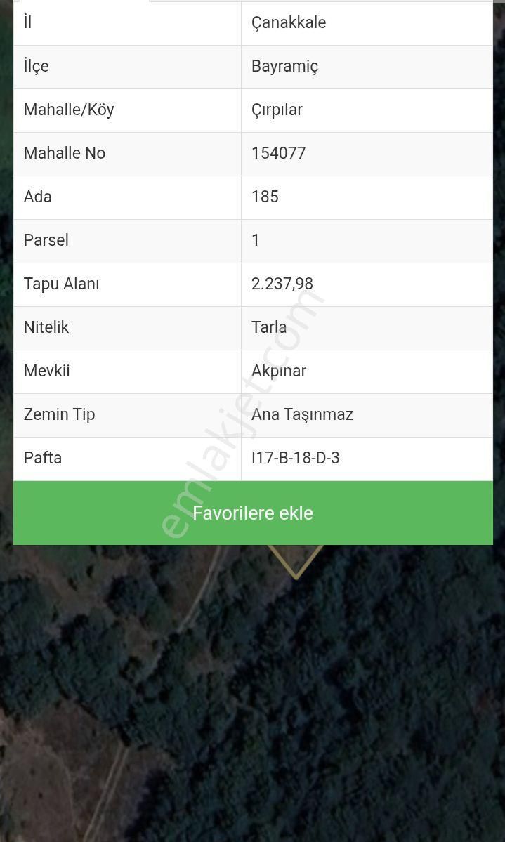 Çanakkale Bayramiç Çırpınarak Köyünde Satılık Tarla