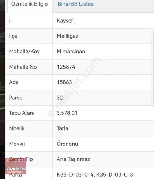Türkiyem Gayrumenkul Den M.sinan Organizede Satılık Tarla