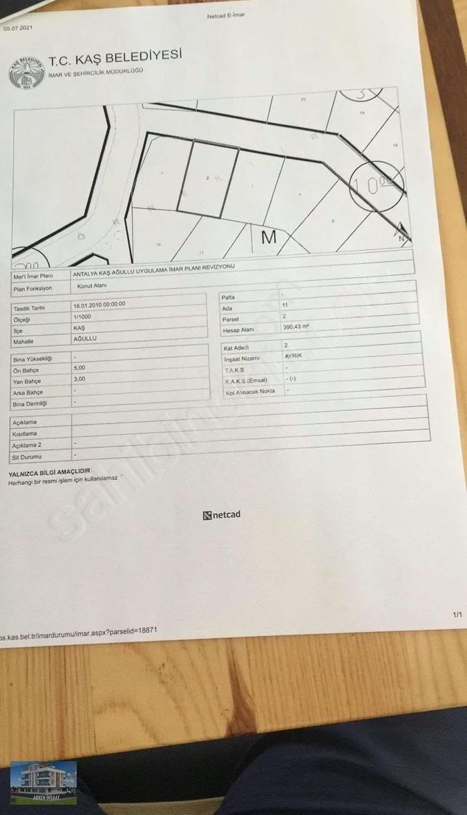 Arken İnşaat'tan Kaş Çukurbağda Eşsiz Konum İmarlı Villa Arsası