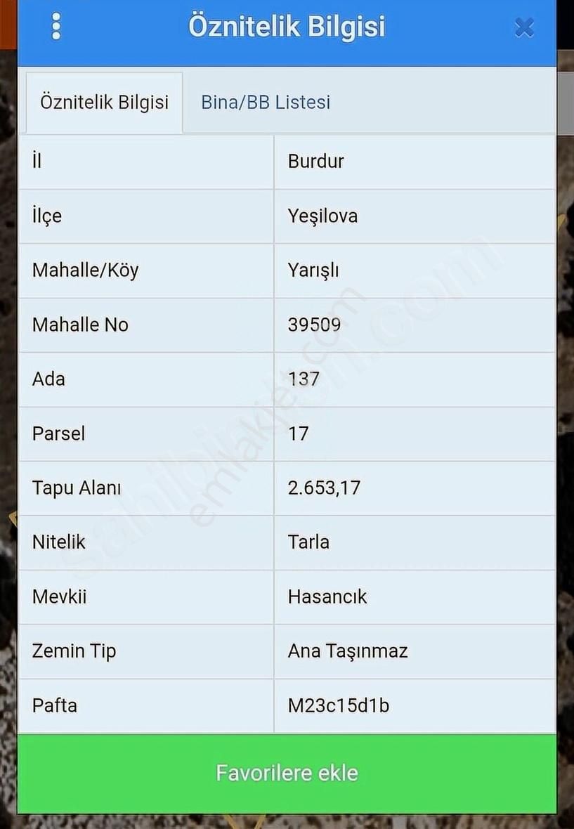 ** Burdur Yeşılova Ilçesınde Satılık Arsa **