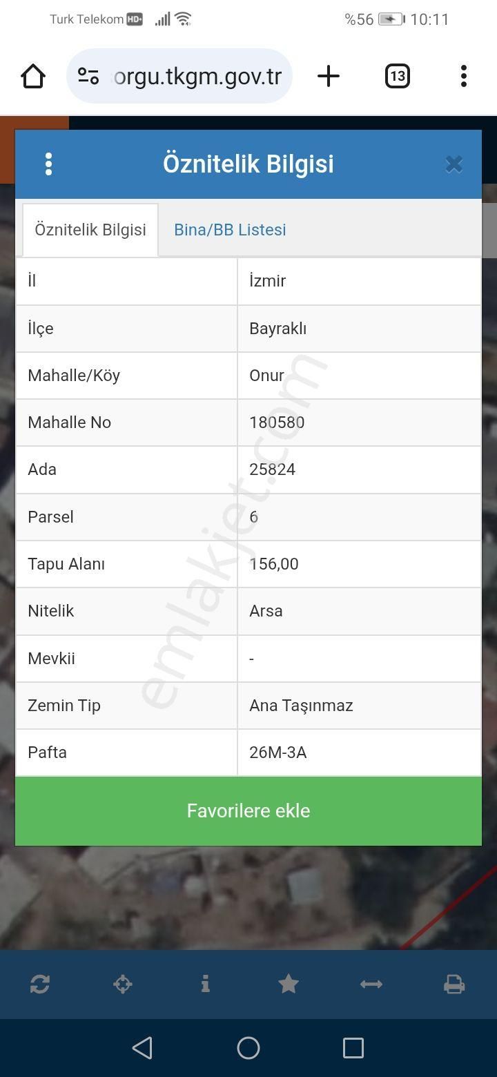 Bayraklı Onur Mahallesinde Satılık Arsa