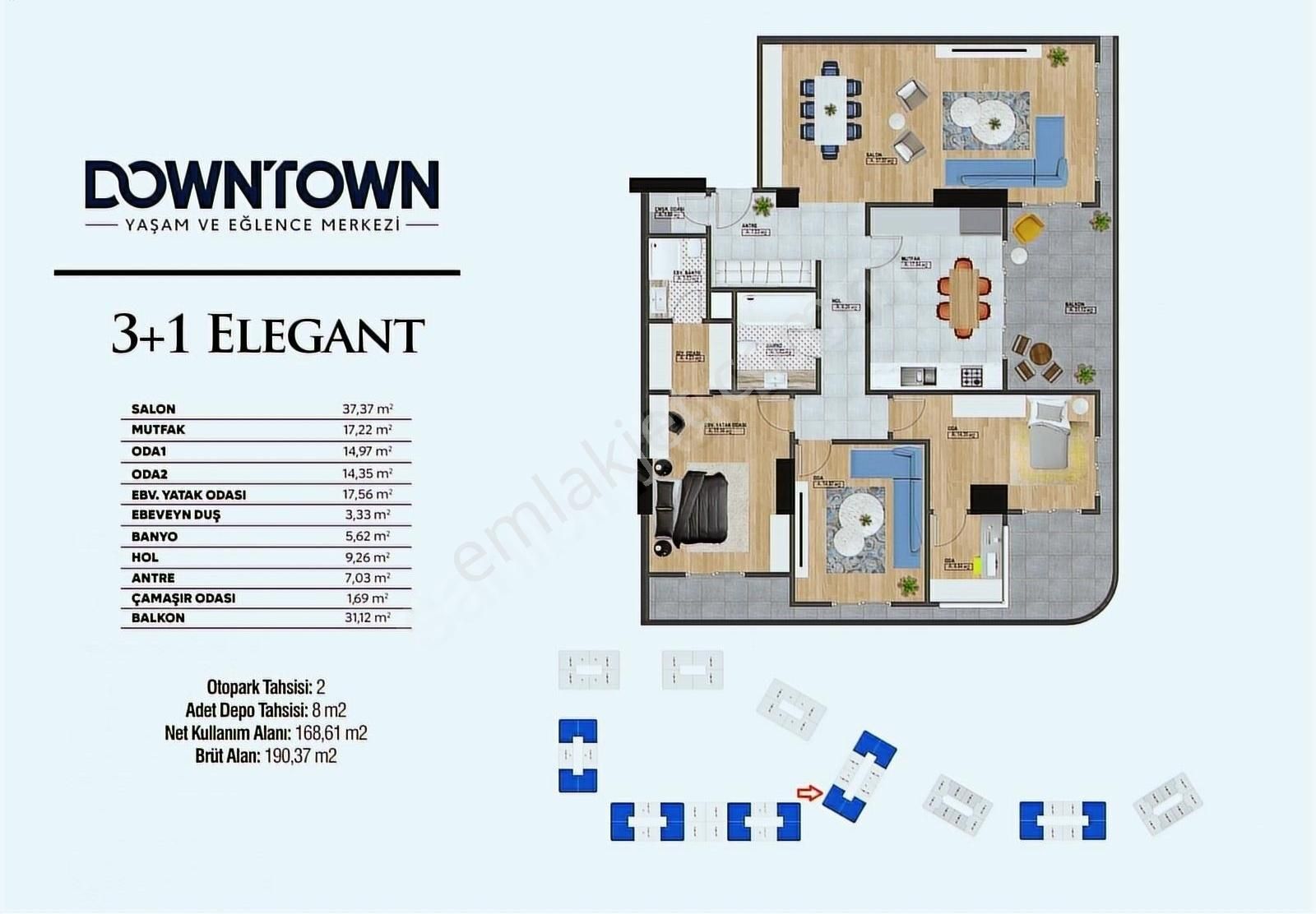 Dialog Piramit - Downtown'da 3.5+1 Peyzaj Cephe Satılık Daire
