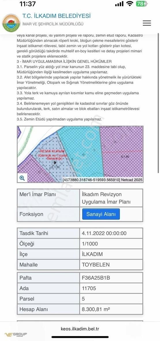 Toybelende Ticari İmarlı 8 Dönüm Satılık Arsa