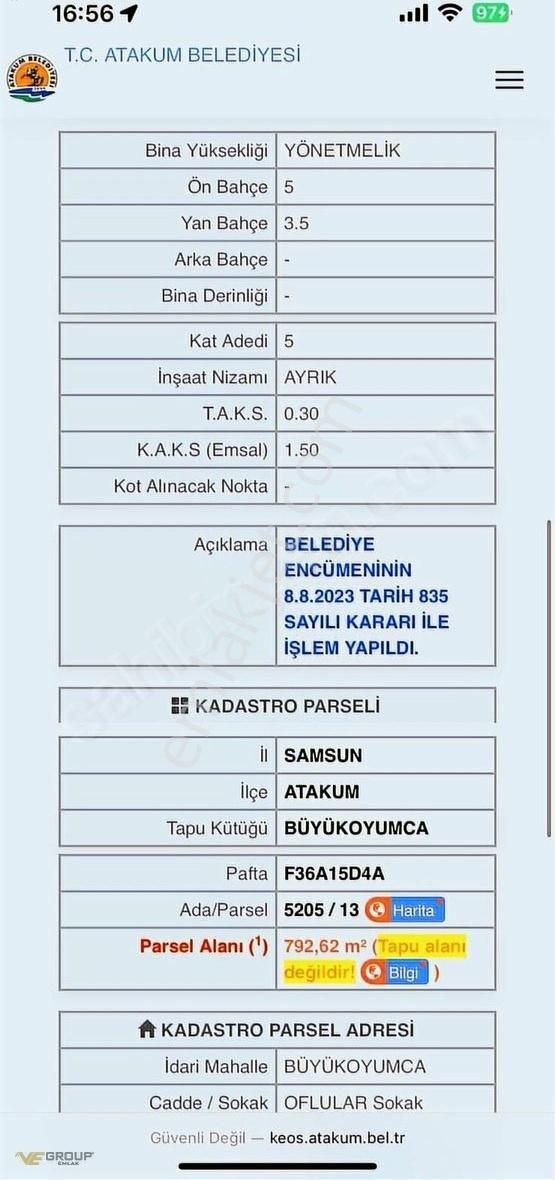 Büyükoyumca Satılık 4 Parsel Arsa Bulvara Çok Yakın