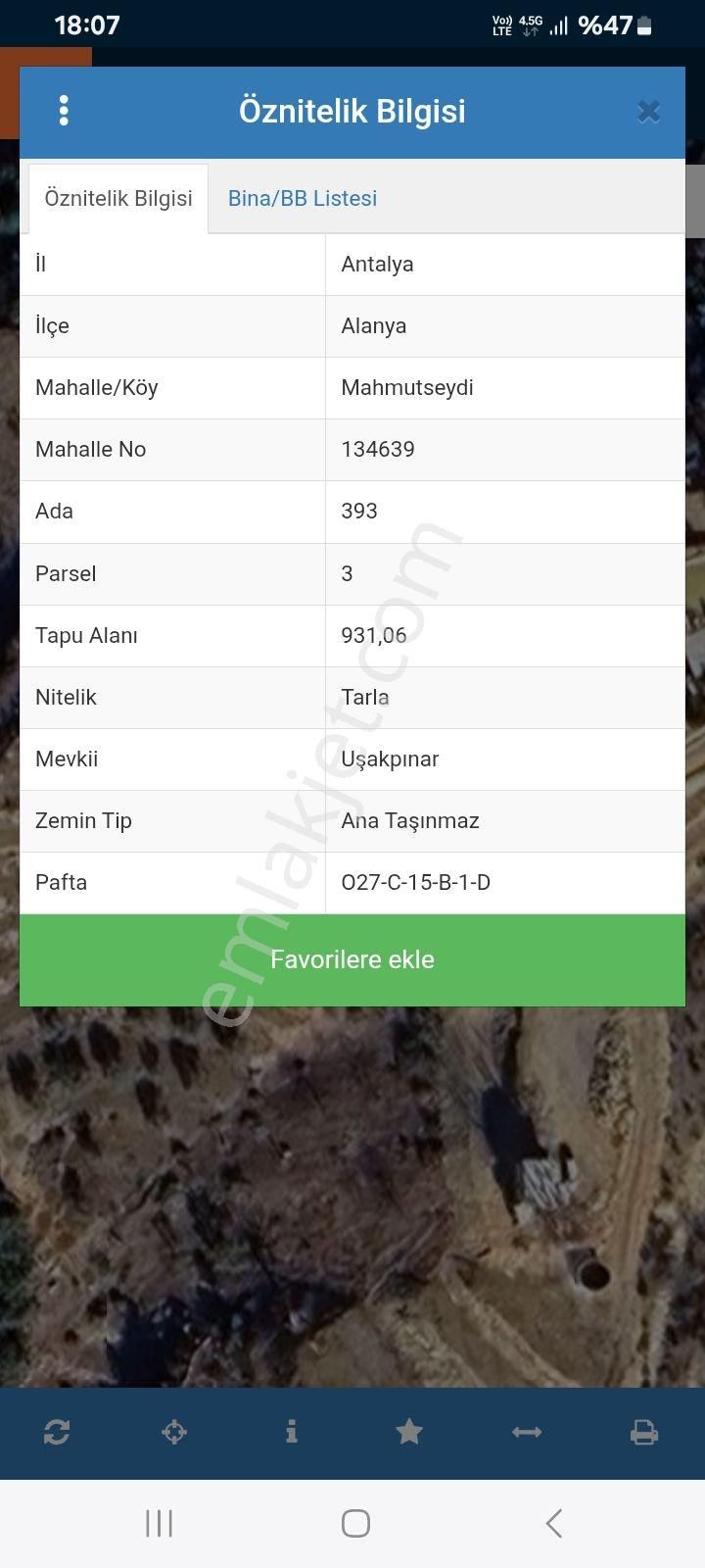 Alanya Mahmutseydi Deniz Manzaralı Satılık Tarla