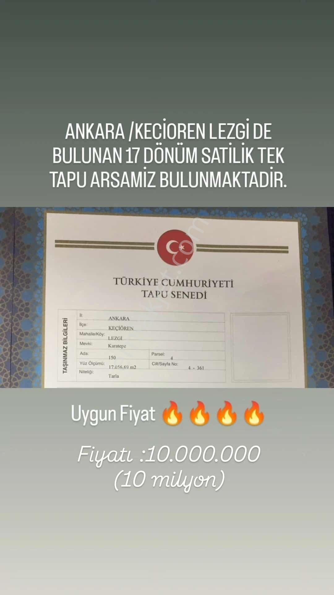 Kecioren Lezgide Bulunan 17 Donum Tek Tapu Yerimiz Satiliktir.
