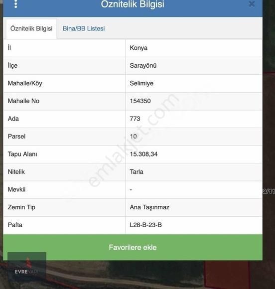 Evre Yapı Dan Konya Sarayönü Selimiye Mahallesinde Satılık Tarla