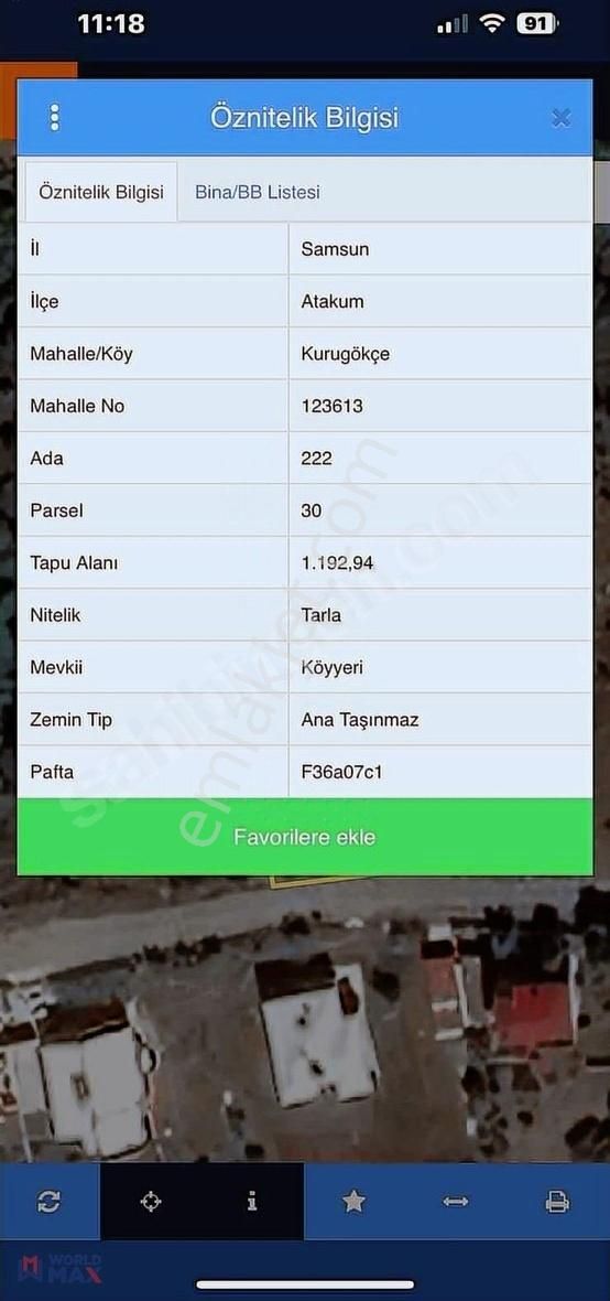 Worldmax'den Samsun Atakum Kurugökçe Mah'de Satılık Tarla