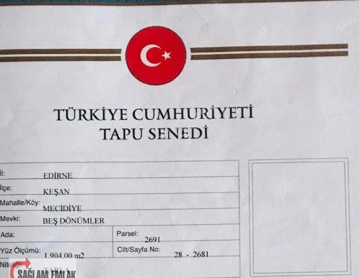 Edirne Kesan Satilik Yatirimlik Müstakil Tapu Tarla