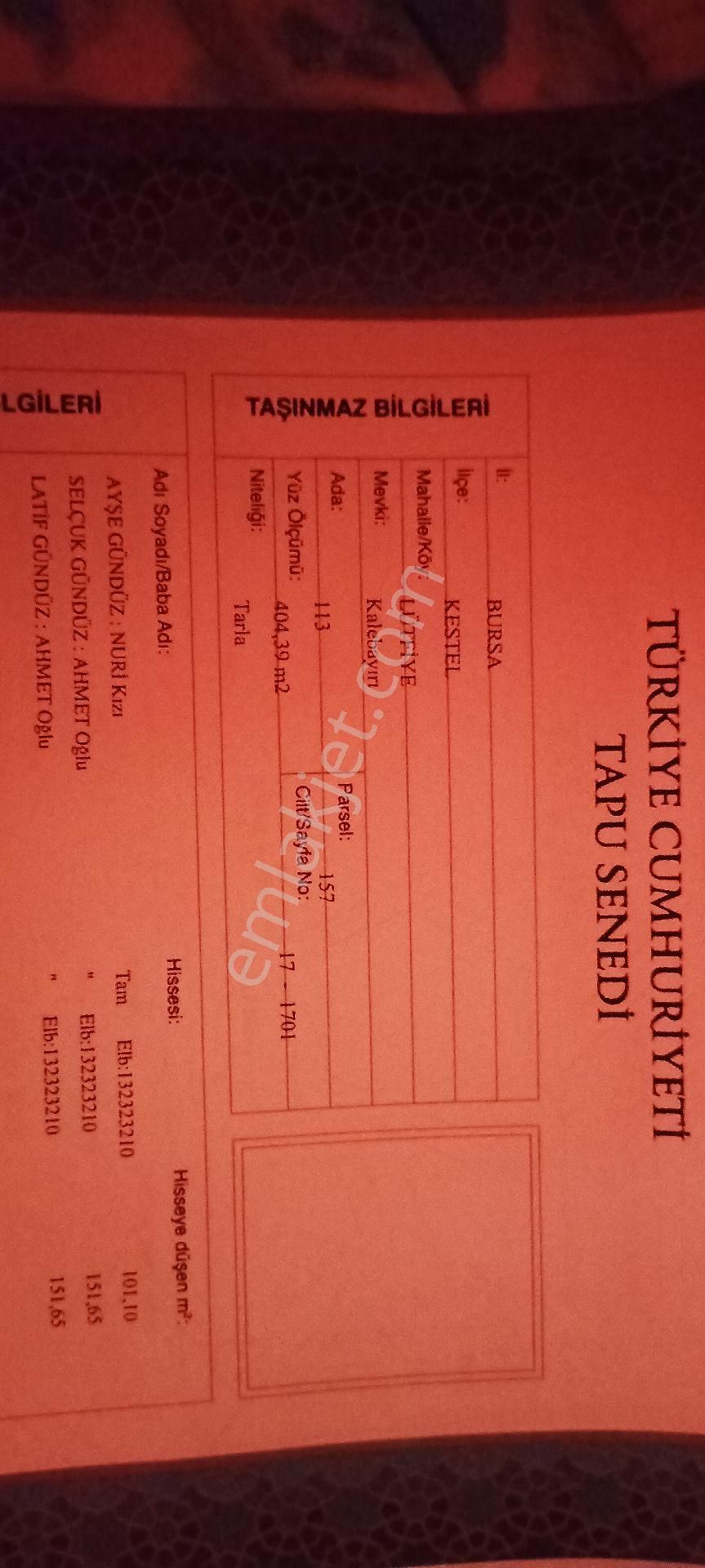 Müstakil Tapulu Satılık Bahçe