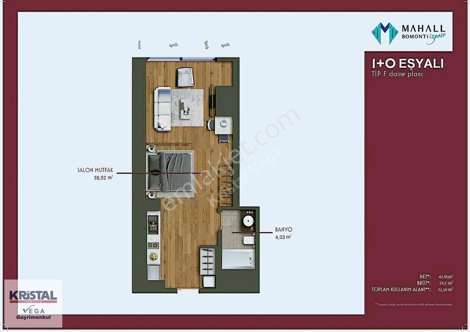 Mahall Bomonti Kule De 1+0 Full Eşyalı Büyük Tip Kiralık Daire