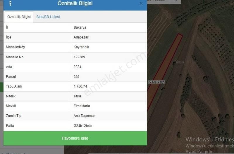Adapazarı Kayrancıkda Satılık Tarla