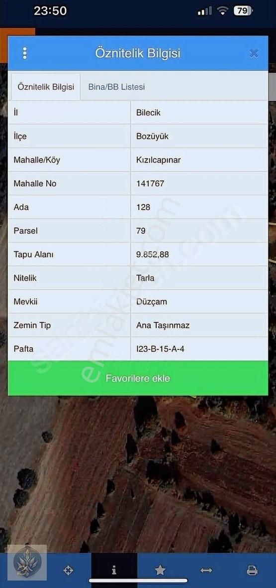 Bilecik Bozüyük Kızılcapınar Mevki 9.800 M2 Kadastro Yol Mevcut