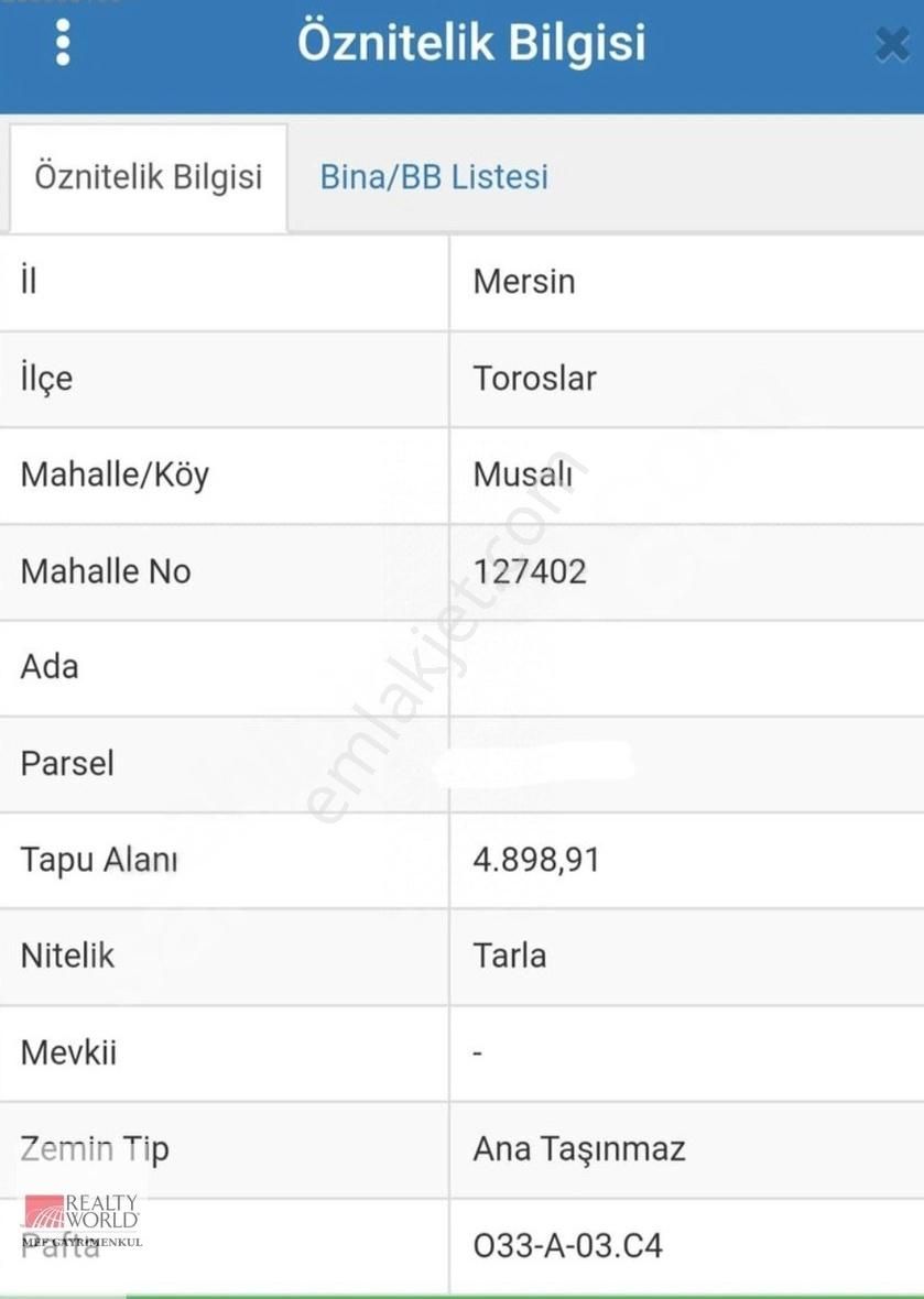 Rw Mef'ten Toroslar Musalı Köyü'nde 4898,91m² Satılık Arsa